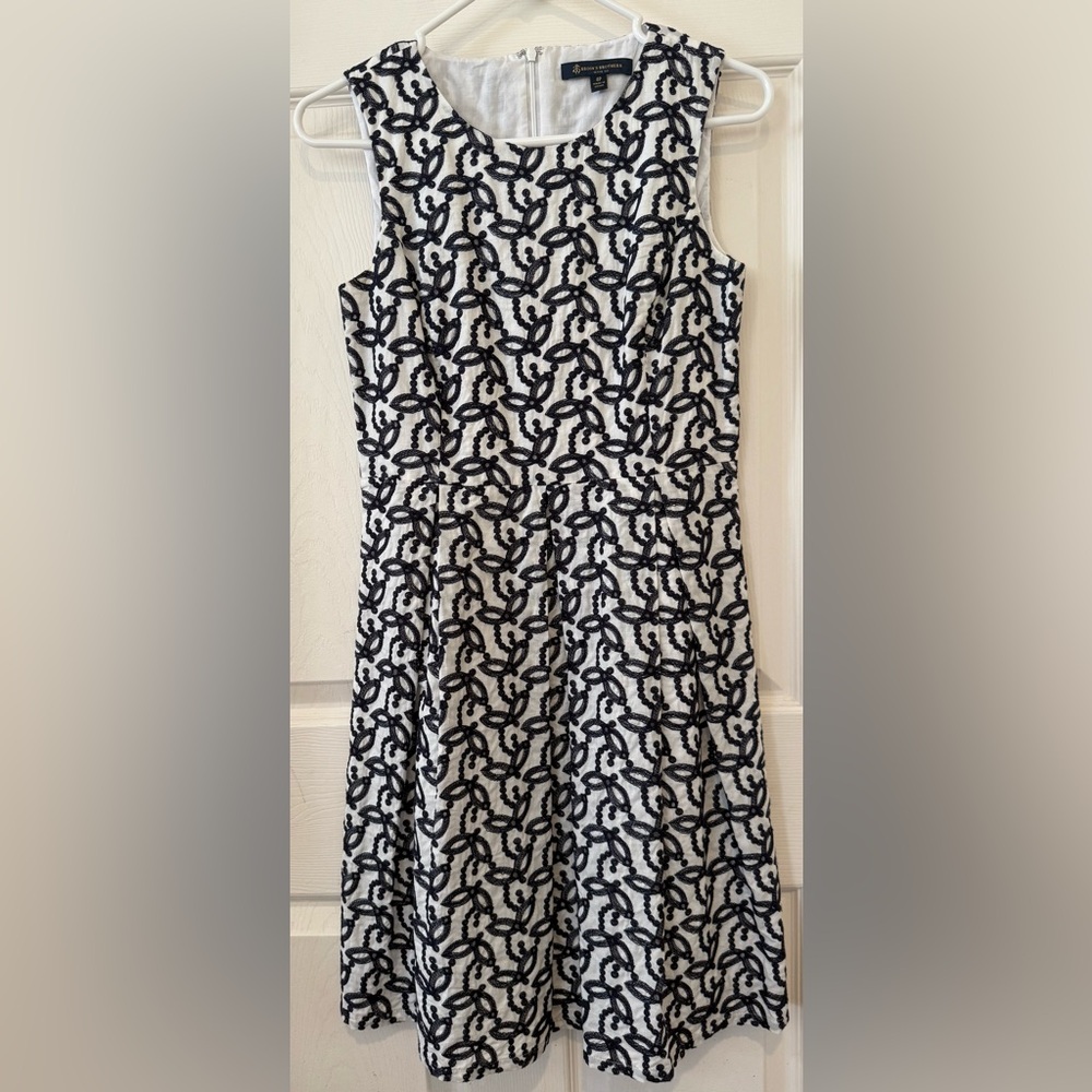 Brooks Brothers Black and White Patterned A-Line Eyelet Dress